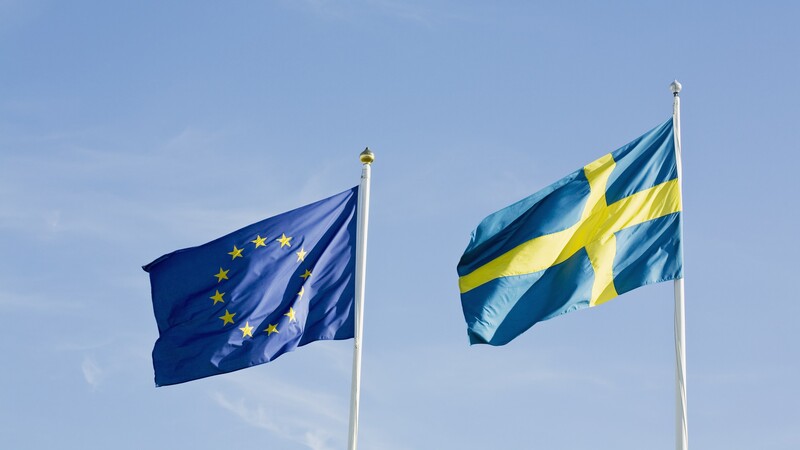 The EU flag and the Swedish flag