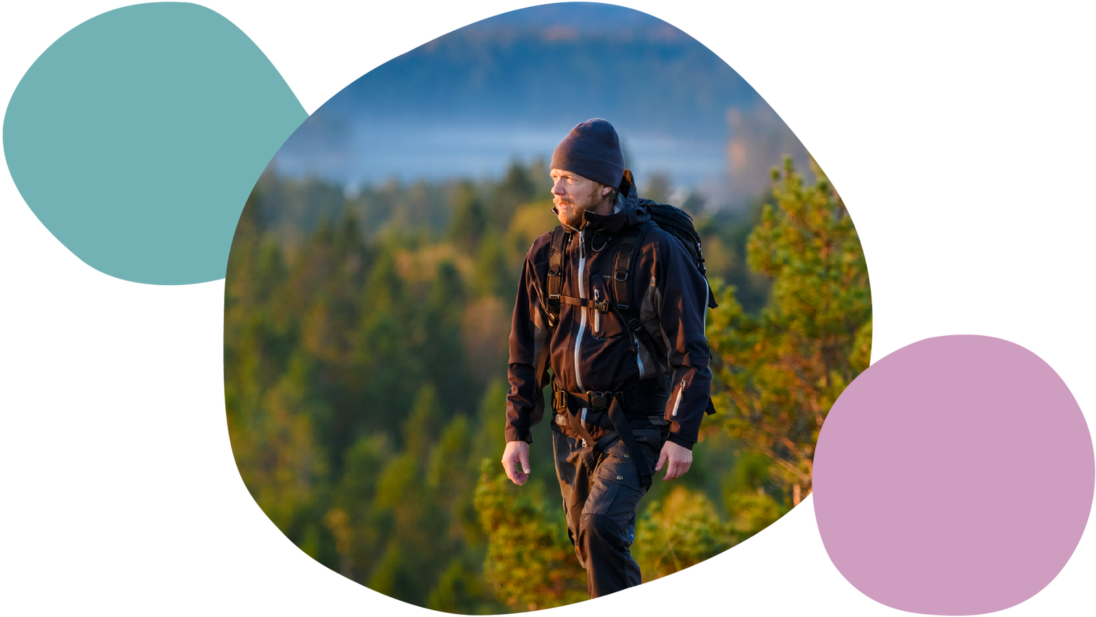 A man hiking in the mountains during autumn
